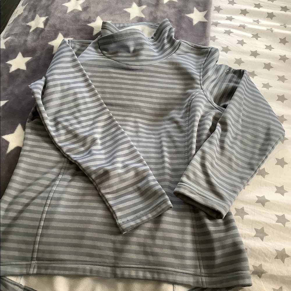 Columbia striped sweatshirt.